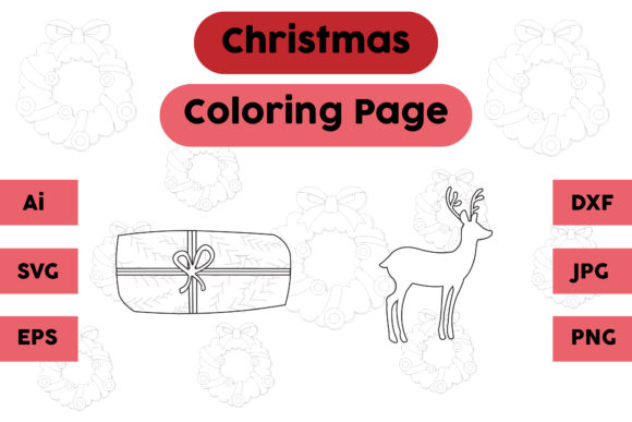 Christmas Coloring Page Gift Deer Set 03: A Versatile Graphics Asset