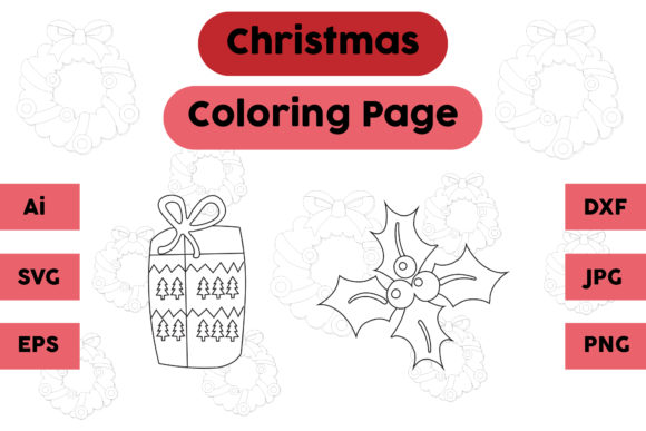 Christmas Coloring Page Gift Plum Set 03: A Versatile Graphics Asset