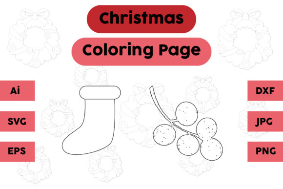 Christmas Coloring Page Socks Fruit Set: A Festive Graphics Asset