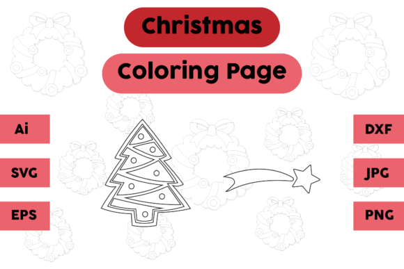 Christmas Coloring Page Tree Star Set 03: A Versatile Graphics Asset