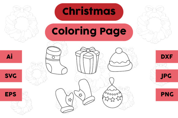 Christmas Coloring Pages Socks Graphic Set for Product Creation